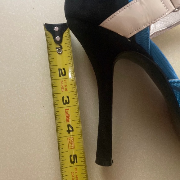Charles David collection black suede white patent blue fabric size 9 heels - Picture 15 of 16